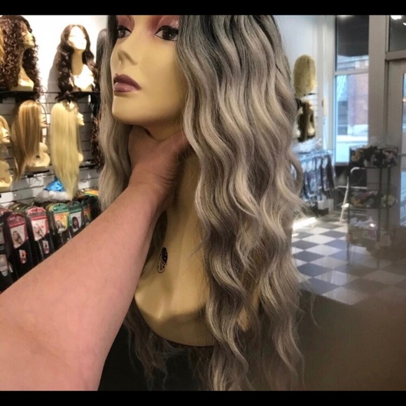 Wig Grey silver ombré wave Lacefront wig long Sale main image 7